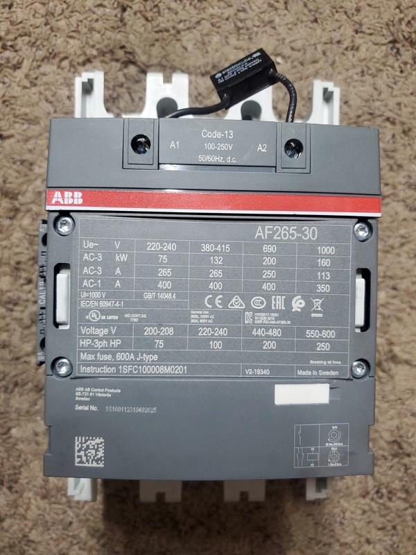ABB AF265-30 200HP Contactor 100-250vac Coil