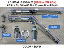 New Adjustable Fishing Rod Butt #2 Size, Silver, Medium - NOT Winthrop