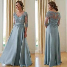Elegant V-Neck Mother Of The Bride Dresses 3/4 Sleeves Appliques Zipper Back New