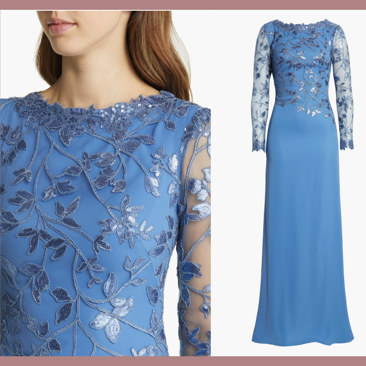 NWD$468 Tadashi Shoji [ 14 ] Sequin Lace Long Sleeve Crepe Gown
