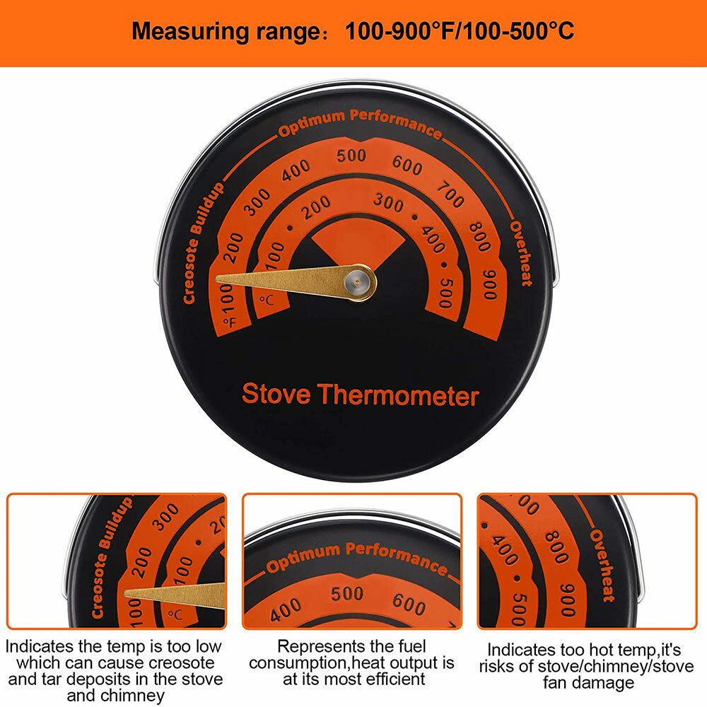 Magnetic Wood Stove Thermometer Heat Powered Tempe... – Grandado - View #3