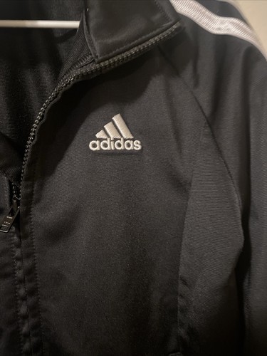Adidas Track Jacket Youth Size 6X Stripes Full Zip Logo Black 4/20 Youth Kids - Picture 2 of 11
