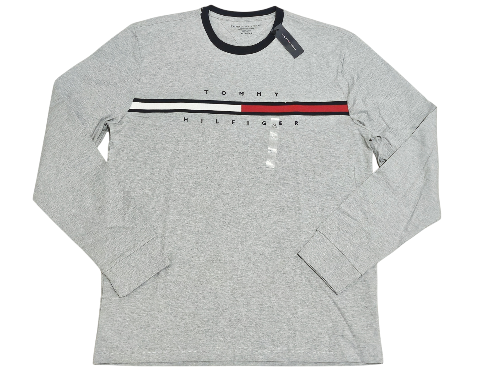Tommy Hilfiger Men's Gray Embroidery Strips Long Sleeve T-Shirt Size XL
