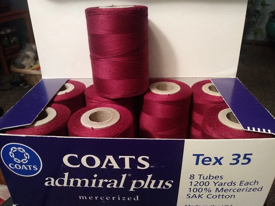 Coats Admiral Plus Tex 35, Burgundy, Mercerized, SAK Cotton, 8 tubes - Image 4 of 4