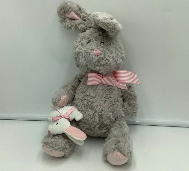 Hobby Lobby Gray Bunny Rabbit Easter White Small Rabbit Plush Soft Toy Pink 16
