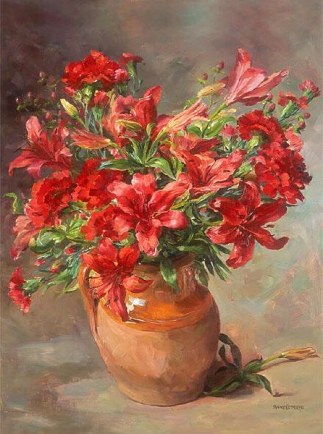 Anne Cotterill Fine Art Blank Greeting / Birthday Card -  Red Lilies  Flowers