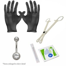 Professional Piercing Kit Belly ring Navel 14g Jewelry,Gloves,Clamp