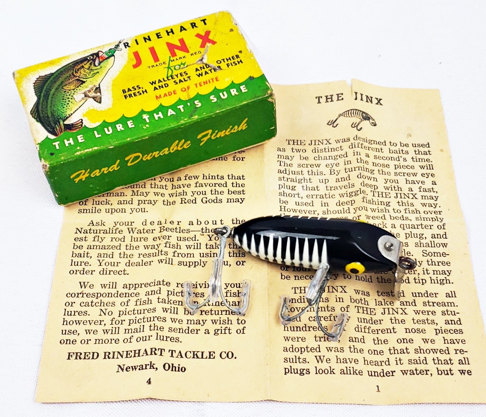 Rinehart Jinx Lure White Bar Black Body In Box W Insert eBay