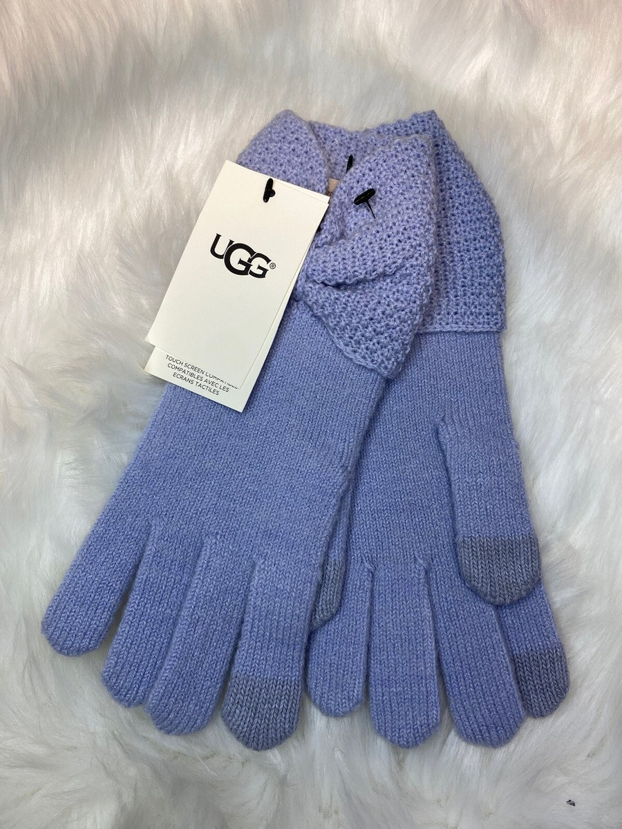 UGG Women's Bow Accent Knit Tech Gloves Color FRESH AIR NWT