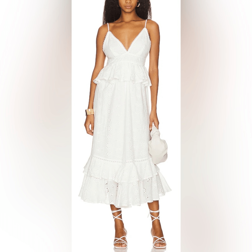NWT Line and Dot Women's Lotus White Spaghetti Strap Ruffle Midi Dress -  Size XS | eBay