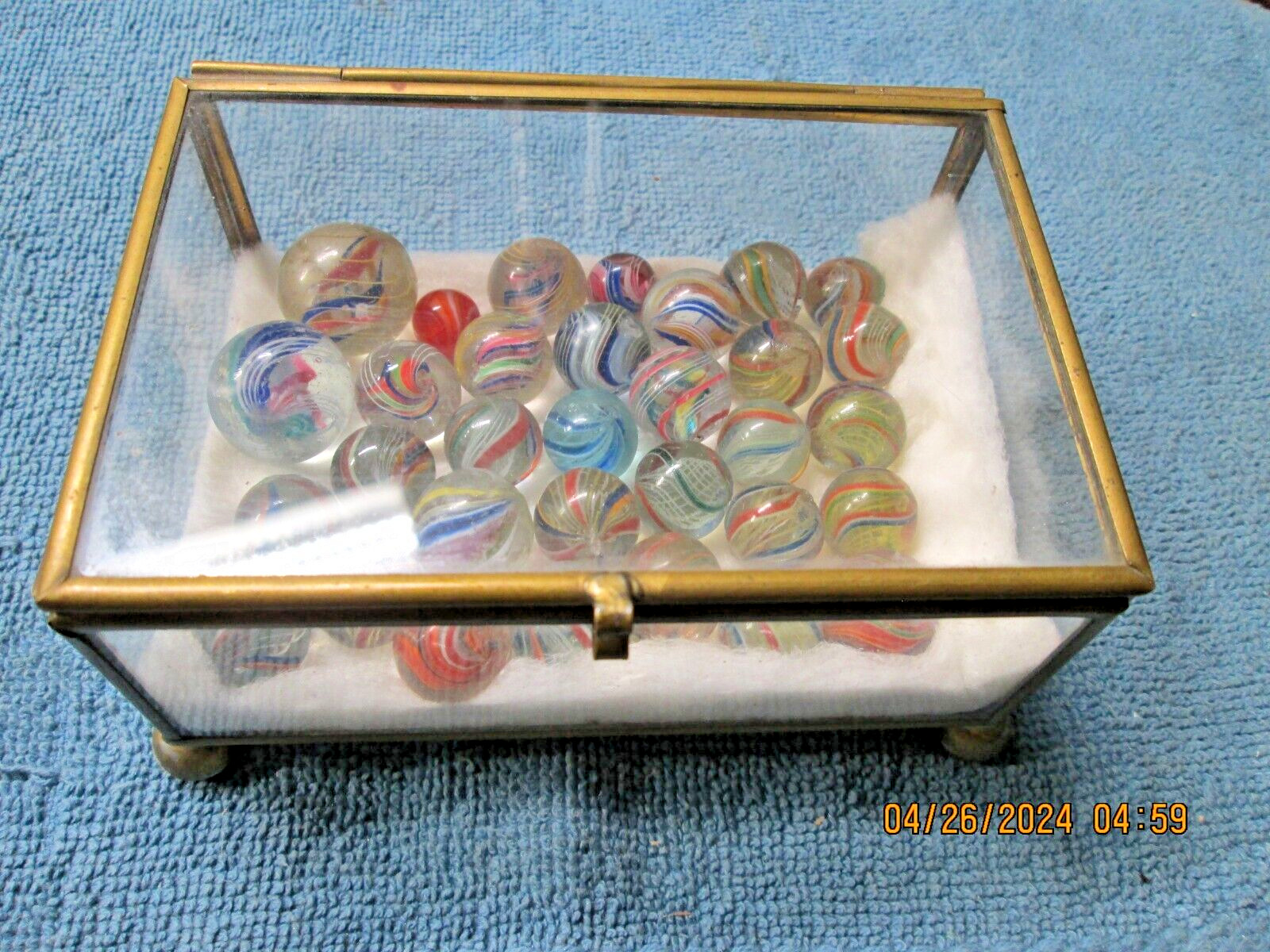 Assorted Patterns and Sizes of Antique Handmade Swirl Marbles - Glass Box