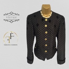 Basler Vintage Black Silk 80's Jacket Uk 8/10 Us 4/6 Eu 36/38
