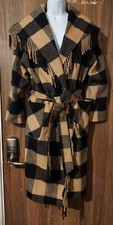 Helene Berman Check Fringed Collar Wrap Coat - Uk 16