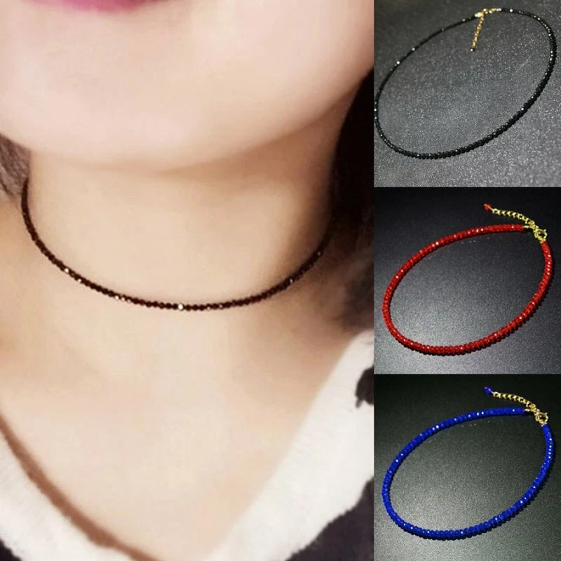 Dije Mujeres Cristal Negro Clavícula Gargantilla Cadena Collar Colgante Fiesta Joyería Foto 3 de 4