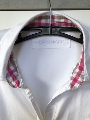 Fabiani Bluse langarm weiss mit kariertem Innenkragen