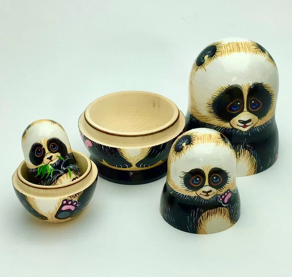 Osos Panda Matrioska, muñeca de anidación 3 piezas 3,5""/9 cm Foto 4 de 4