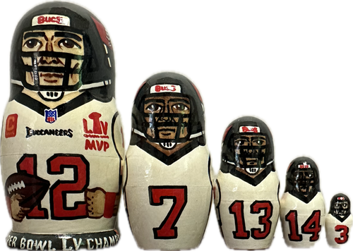Tampa Bay Buccaneers Russian Nesting Doll Set Handmade in Russia-Brady-White