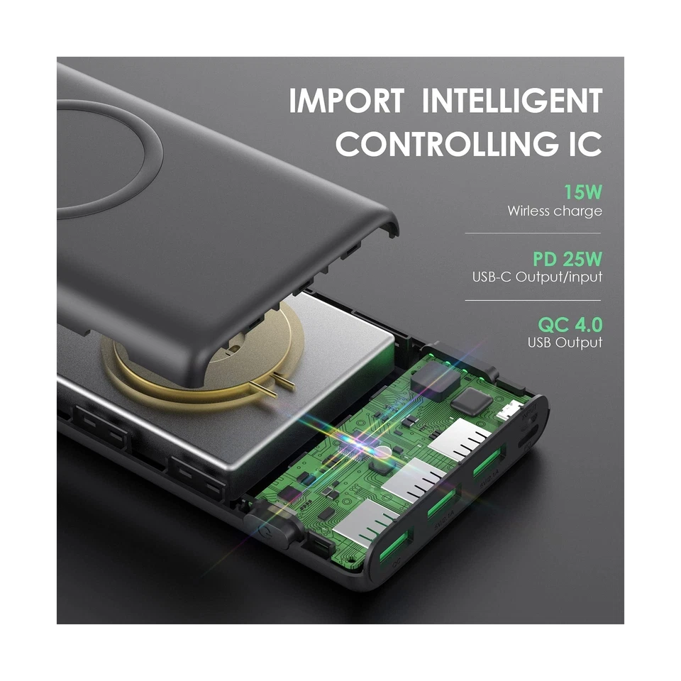 Banco de alimentación cargador portátil inalámbrico H·E·T·P, 33800 mAh 15 W rápido inalámbrico Ch... Foto 3 de 4