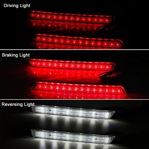 2x Clear Lens LED Rear Bumper Reflector Backup Tail Brake Light For 2004-2009 Mazda 3 Axela