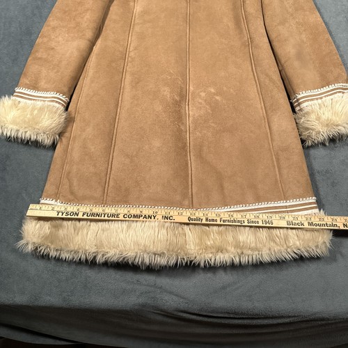Penny Lane Coat Womans Medium Tan Faux Suede Shearling Fur Toggle Mob Wife - Picture 15 of 18