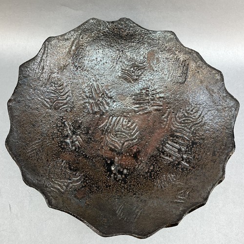 Textured Incised Raku Studio Art Pottery 11” Footed Centrepiece Bowl ...