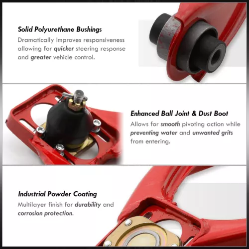 Front Upper Control Arms+Rear Camber Adjustable Kit For 96-00 Honda Civic EK Red - Picture 9 of 9