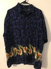 L Men's PURITAN Black  Purple Floral Rayon Hawaiian Shirt NEVER WORN