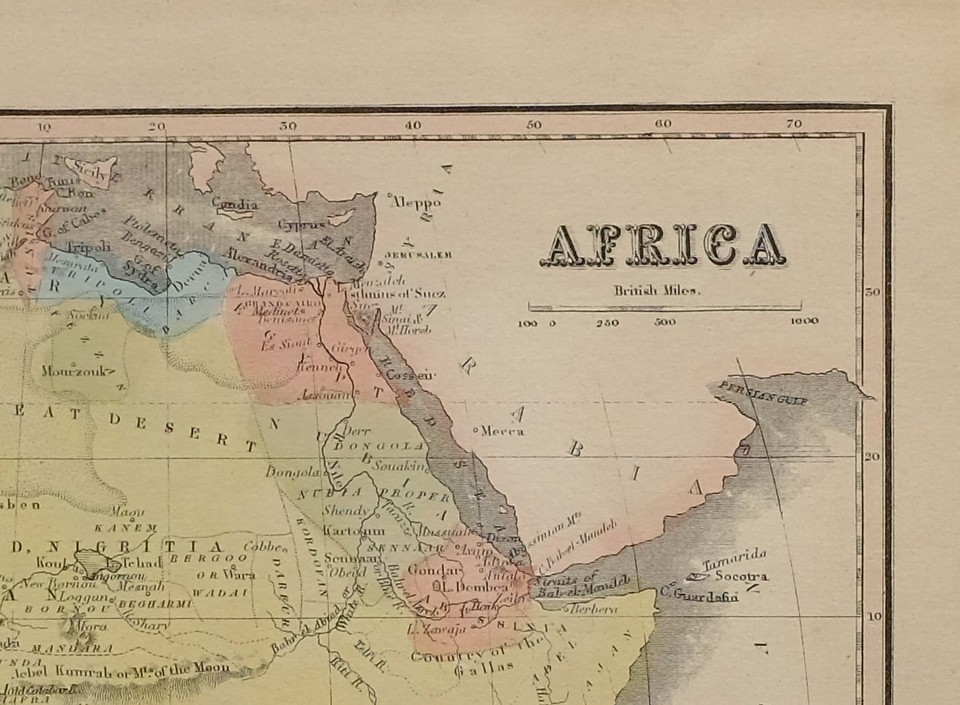 1858 ANTIQUE HAND COLOURED MAP AFRICA CAPE COLONY MOZAMBIQUE ABYSSINIA ...