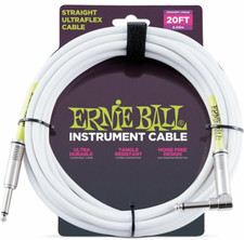 Ernie Ball 6047 Ultra Flex Guitar/Instrument Cable/Lead, Str-Ang 20ft White