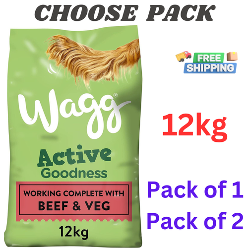 Wagg Active Goodness Alimento seco Completo para Perros Adultos con Pollo y Verduras, 12 kg, para Todas Las Razas de Perros de Trabajo Activos