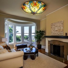 Stained Glass Ceiling Light 3-Lights 16 Inch Tiffany Flush Mount Ceiling Light
