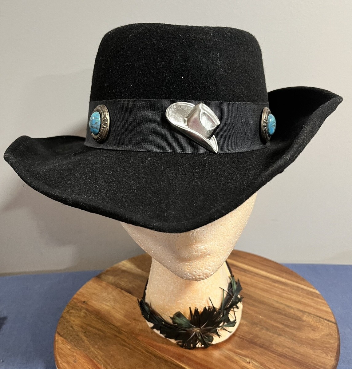 Bollman Hat Co Wool Doeskin Felt Black Turquoise Accent  display picture 3