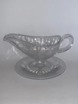 Vintage Etched Gravy or Sauce Boat with Underplate Scalloped Edge, FLOWERS - Image 1 of 4