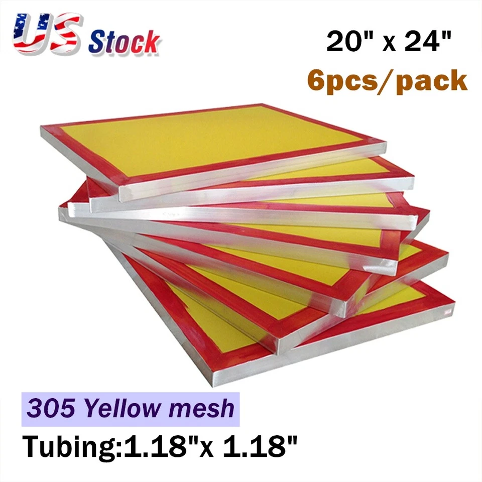 QOMOLANGMA 6pcs/pack 20" x 24" Aluminum Screen Printing Screen, 305 Yellow Mesh Count