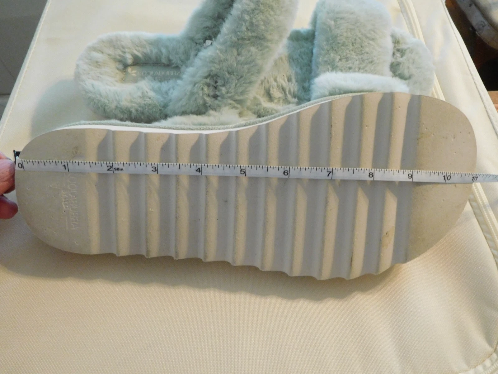 Ciabatte sandali Koolaburra by UGG pelliccia sintetica Fuzz On VERDE taglia 11 NUOVE