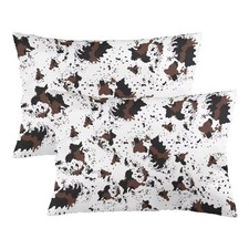 Cow Print Throw Pillow Cover Queen Size Set of 2 Western Cow White Brown Cowh...