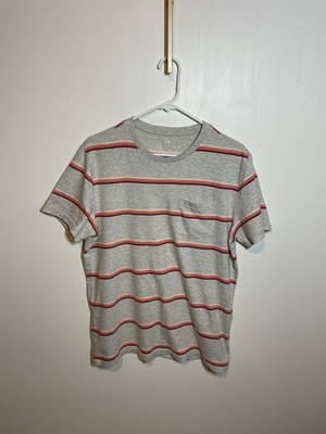 Gap Men s M Gray/Red/Orange/Pink Striped Pocket Crewneck Short Sleeve Tee
