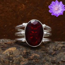 Red Garnet Gemstone 925 Sterling Silver Handmade Jewelry Ring Gift For