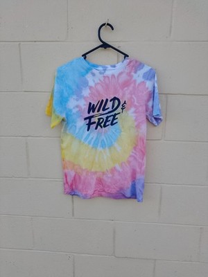   Reworked upcycled boho hippie fairycore rainbow tiedye 'wild & free' semi...