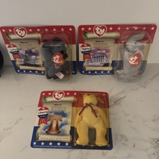 3 Set LOT NEW McDonald’s 2000 Ty American Trio Political Beanie Babies Plush