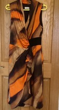 Apanage Orange & Black Waterfall Wrap Dress Size 12 Excellent Condition