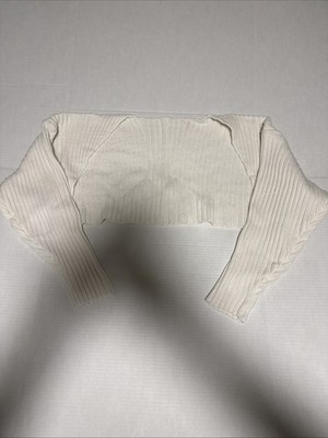 Soft Ribbed Knit Ultra-Cropped Bolero Shrug Sweater - White/Cream - Size S/M