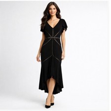 NWT Taylor Dark Romantic Black Lace Panel Cocktail Dress Asymmetrical Hem Sz 6