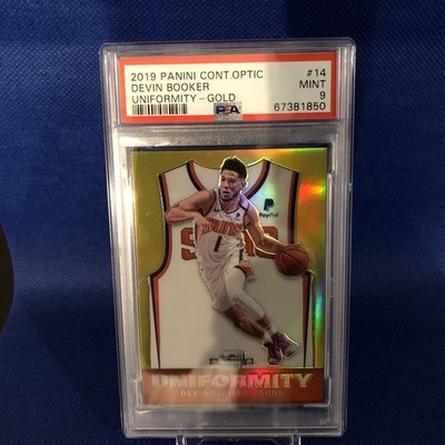 2019-20 Panini Contenders Optic Uniformity Gold Prizm 01/10 Devin Booker #14 PSA