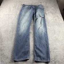 Levis 514 Straight Jeans Mens 33x34 Blue Medium Wash Low Rise Distressed