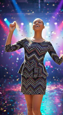 Hot Kiss 80's peplum sheath chevron Med 3/4 sleeve dress party clubwear flirty