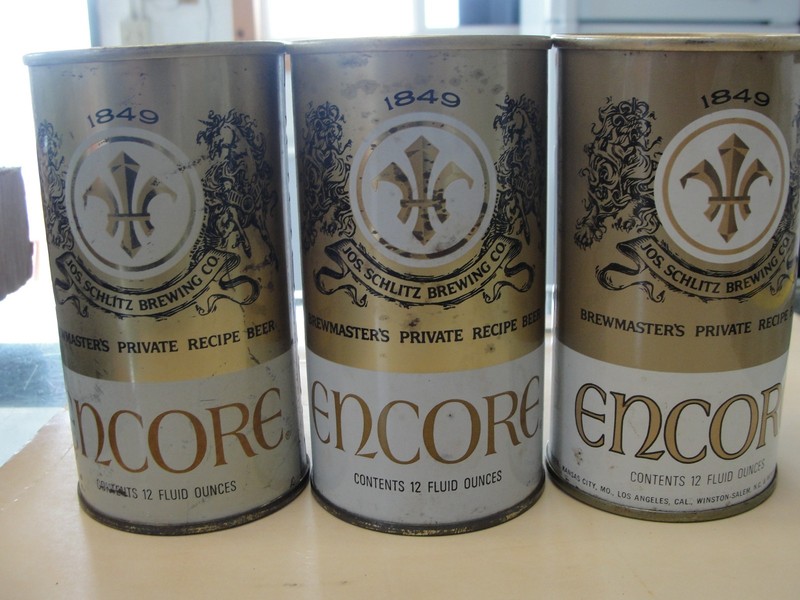 3 different Encore Beer  SS tab tops  Jos Schlitz Brewing Co.  1968, 69, 71