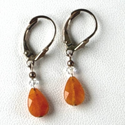 Karneol Ohrringe facettiert orange Sterling Silber 925 Leverback Träne baumelt