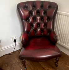 Burgundy Leather Chesterfield Wingback Accent Chair, Button Tufted Upholstered