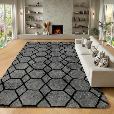 ONASAR 8x10 Area Rugs for Living 8' x 10' (Rectangular), 1- Grey / Black 